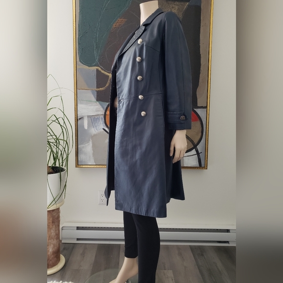 Vintage Double-breasted Leather Coat - Picture 2 of 16